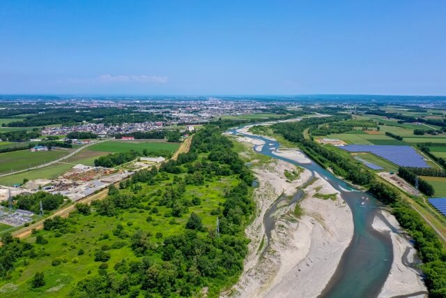 青々とした風景を流れる川